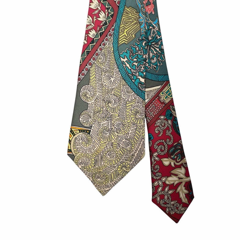 Hermes Men's Scarf Tie Art Des Steppes Abstract Floral Silk 3.5" (W) 56" (L) euc